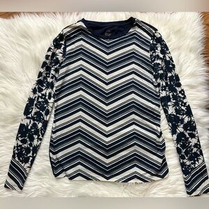 Tory Burch Navy & White Chevron Mixed-Print Long Sleeve Top